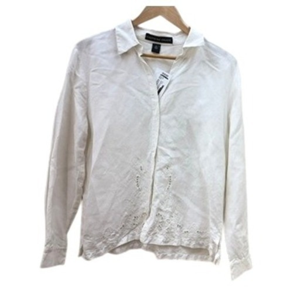 Womens Josephine Chaus Linen Blend Blouse Size 12 Embroidered